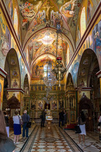 The Central Hall In The Interior Of The Greek Orthodox Monastery Of The Transfiguration Located On Mount Tavor Near Nazareth In Israel