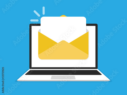 Fotomural Laptop with envelope and document on screen. E-mail, email icon