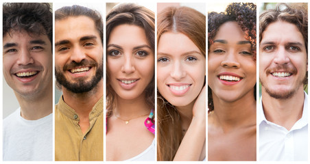 smiling attractive multiracial people portrait set. happy cheerful young men and women of different 