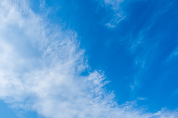 blue sky horizontal with beautiful puffy fluffy clouds with sunlight, abstract nature background