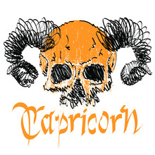 Vector Illustration Showing A Skull Symbolizes The Capricorn Sign Isolated On White