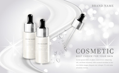Wall Mural - Vector 3D cosmetic make up illustration product bottle with elegant white shiny background