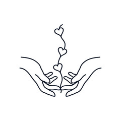 Sticker - delicated hands with bow with hearts, line style