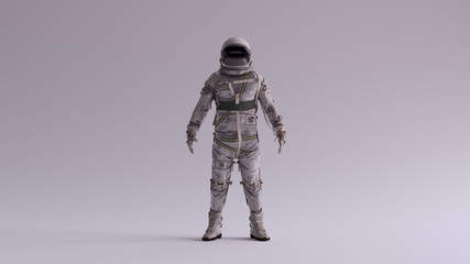 Wall Mural - retro astronaut with black visor and silver white spacesuit with light grey background with neutral 
