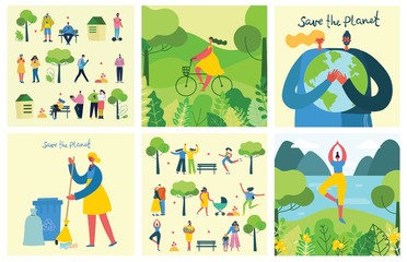 Wall Mural - Vector illustration ECO backgrounds of Concept of green, Zero waste, eco energy and quote Save the planet