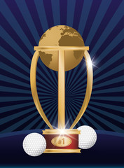 Poster - golf sport balls with trophy world planet