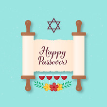 Happy Passover Calligraphy Hand Lettering On Old Scroll Paper. Jewish Holiday Easter. Easy To Edit Vector Template For Greeting Card, Typography Poster, Banner, Invitation, Postcard, Flyer, Sticker.