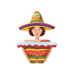 Wall Mural - woman in typical mexican costume on white background