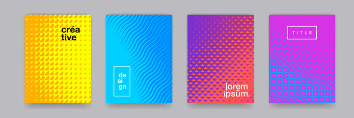 Poster - Color gradient background, geometric halftone pattern, vector abstract trendy line graphic design. Simple minimal elements in halftone color gradient, modern pattern backgrounds