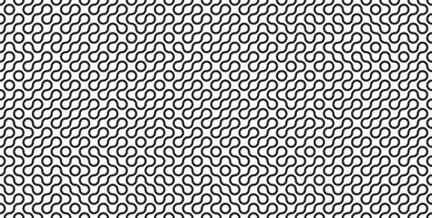 Wall Mural - Abstract pattern background, vector curve line maze and geometric seamless circles. Black and white curved circle lines grind pattern background