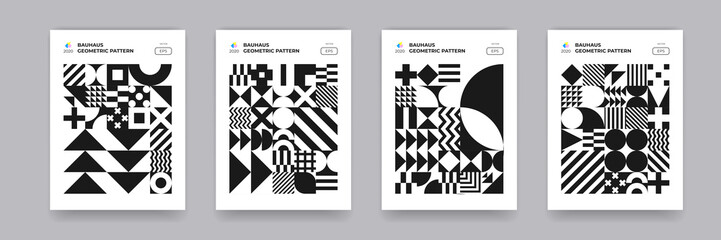 Aufkleber - Abstract geometric shapes pattern, Bauhaus background. Trendy modern circle, triangle and square Bauhaus pattern backgrounds, posters and covers art design