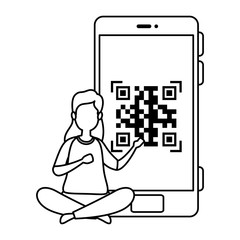 woman and smartphone device with scan code qr vector illustration design