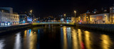 Fototapeta Nowy Jork - Beautiful night view scene Cork city center old town Ireland cityscape reflection river Lee