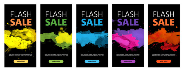 Watercolor background sale banners black design template set