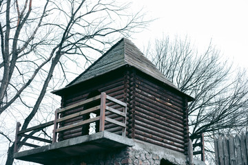 Old medieval wooden fortress with towers