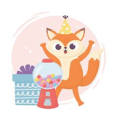 Poster - happy day, little fox with gift box and candies