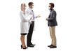 © Ljupco Smokovski - Male and female doctors wearing protective medical masks and talking to a man with a medical face mask