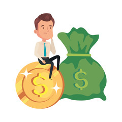 Poster - money bag with businessman with coin vector illustration design