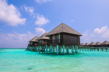 Water Bungalows At The Floated Resort At The Maldives, Small Island Nation In South Asia, Located In The Arabian Sea.  Olhuveli Beach Spa Resort Guraidhoo. The Heaven On Earth With Turquoise Water 