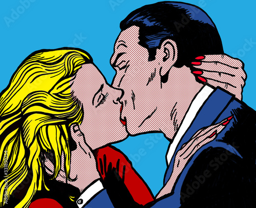 Obraz na plátně kissing couple, in the style of 60s comic books, pop art