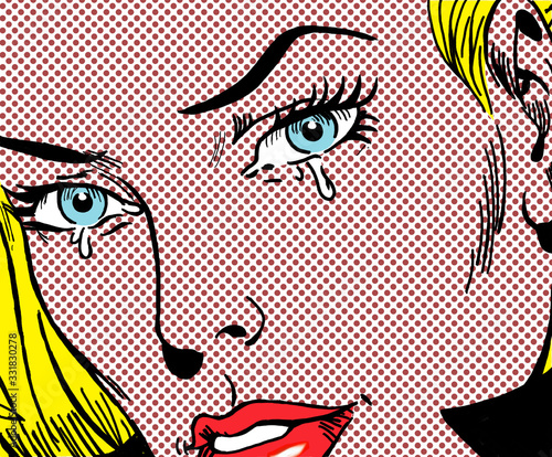 Obraz na plátně illustration of a crying woman in the style of 60s comic books, pop art