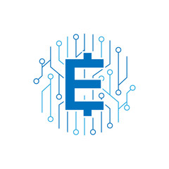 Sticker - initial letter e logo e currency or cryptocurrency vector