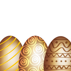 set of golden eggs easter decorated vector illustration design