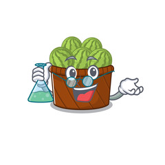 Sticker - Smart Professor of watermelon fruit basket mascot design holding a glass tube