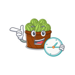 Sticker - Cheerful watermelon fruit basket cartoon character style with clock