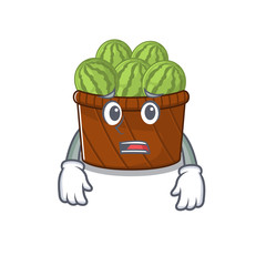 Poster - Cartoon picture of watermelon fruit basket showing anxious face