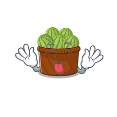 Poster - Funny face watermelon fruit basket mascot design style with tongue out