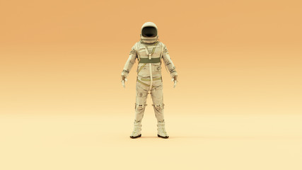 Wall Mural - retro astronaut with black visor and silver white spacesuit with light grey background with warm cre