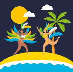 Wall Mural - brazilian garotas dancing carnival characters