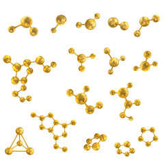Wall Mural - Set of abstract vector 3d molecules of gold color. Vector illustration isolated on a white background.