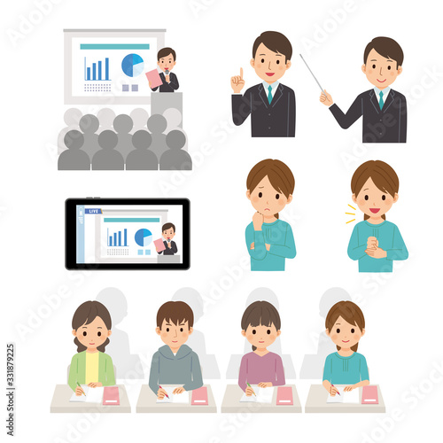 オンラインセミナー 動画配信 ビジネスマン イラスト セット Vector De Stock Adobe Stock