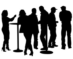 Poster - Men and women at bar. Isolated silhouettes on white background