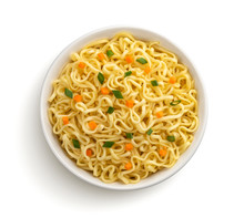 Instant Noodles Isolated On White Background, Top View