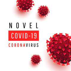 Wall Mural - Novel covid 19 coronavirus text. Medical background with coronavirus cells on a white background.