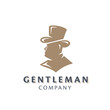 Gentleman In The Hat And Suit Bust Silhouette. Original Memorable Illustrative Graphic Symbol For Your Business. Nobleman Head Half Face Attractive Elegant Unique Sign. Vector Illustration.