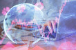 © peshkova - Crypto currency theme hologram with businessman working on computer on background. Concept of blockchain. Double exposure.