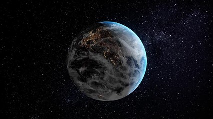 Wall Mural - european city lights from the space and sunrise. the earth slowly rotating in space with the lights 