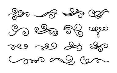 Wall Mural - Hand drawn flourishes, curls, dividers, scrolls and swirls set. Vector decoration and design elements.