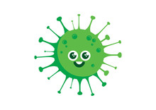 Happy Green Coronavirus Disease COVID-19 Vector. Happy Coronavirus Disease Cartoon Character. COVID-2019 Clip Art. Cute Green Virus Vector. Smiling Germ Cartoon Character