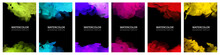 Big Set Of Bright Vector Colorful Watercolor On Vertical Black A4 Background For Booklet Or Brochure