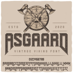 vintage label font named asgaard. strong typeface with capital and small letters and numbers for any