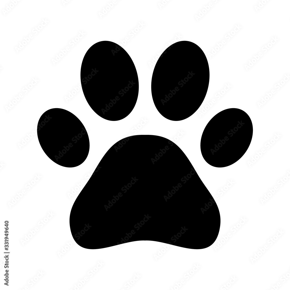 Animal icon flat vector. Black print paw trace isolated on white - obrazy, fototapety, plakaty 