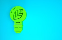 Green Light Bulb With Leaf Icon Isolated On Blue Background. Eco Energy Concept. Alternative Energy Concept. Minimalism Concept. 3d Illustration 3D Render