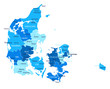 Denmark map. Cities, regions. Vector