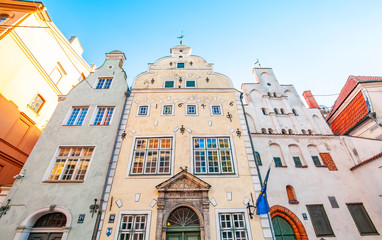 Fototapete - Medieval three houses in Riga called The Three Brothers, Latvia