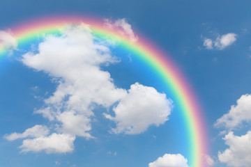 blue sky and clouds with rainbows background.